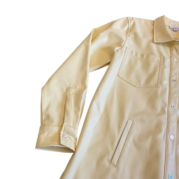 Calvin Klein Vegan Faux Leather Butter Yellow Snap Down Jacket Shacket Large - Picture 3 of 13